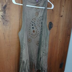 Brown Fringe Sleeveless Top